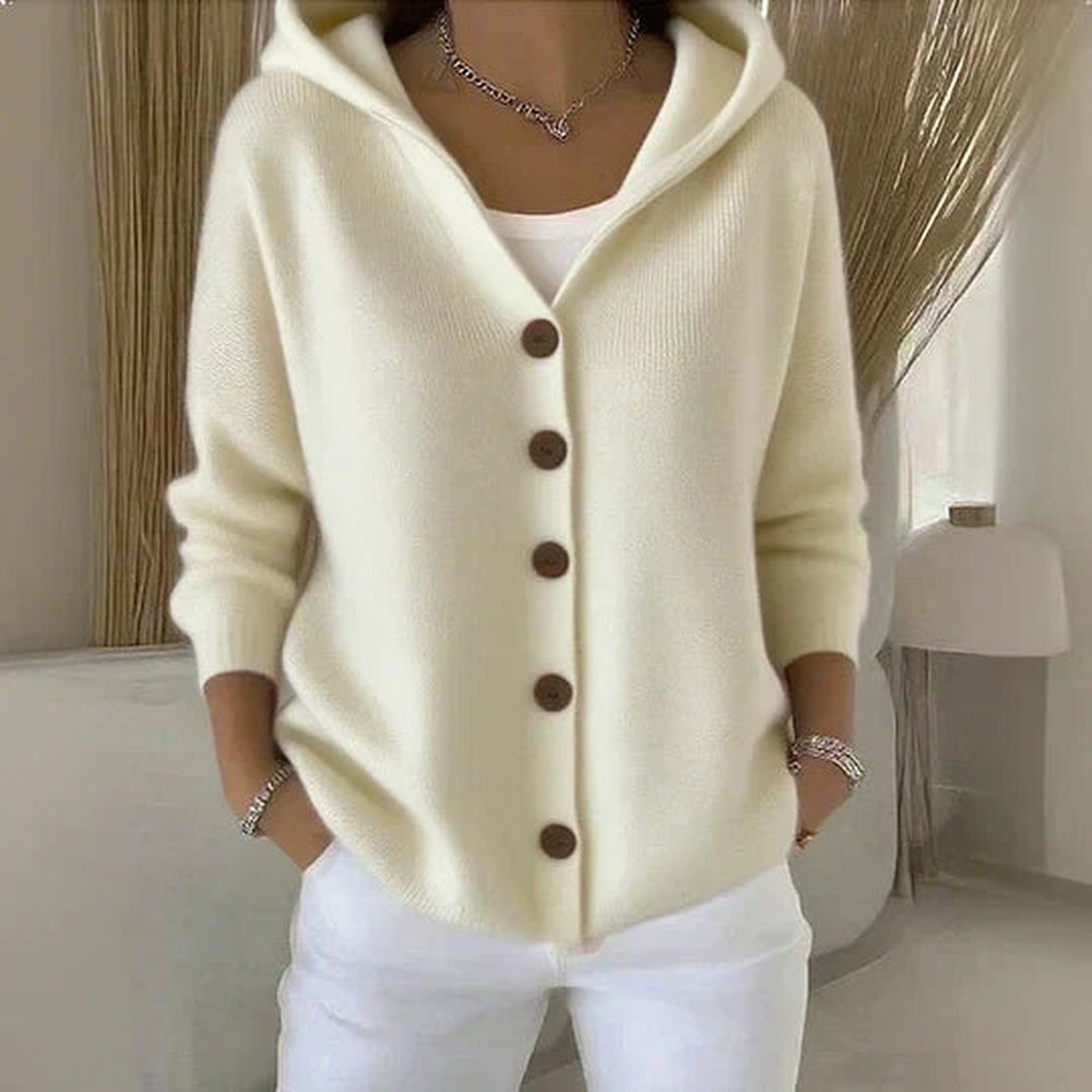 Katrine Timeless Long Cardigan Knitted Open Front for Women in Beige