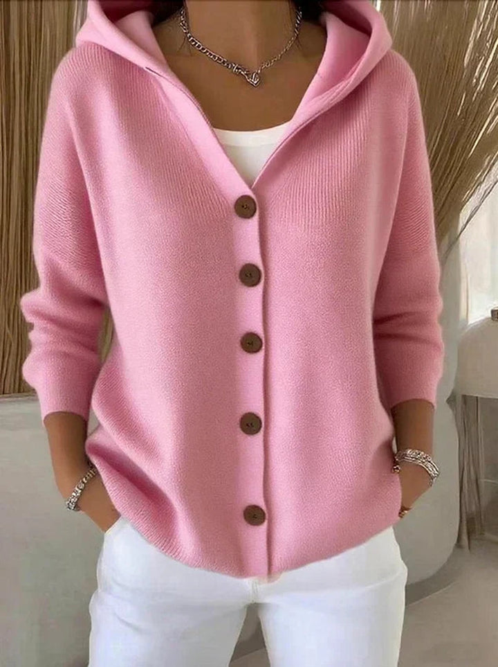 Katrine Timeless Long Cardigan Knitted Open Front for Women in Pink