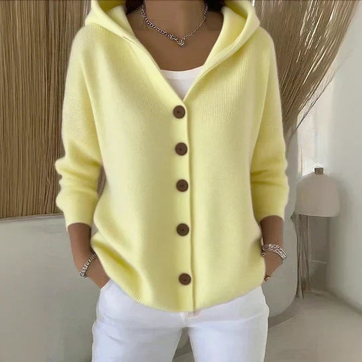 Katrine Timeless Long Cardigan Knitted Open Front for Women in Beige