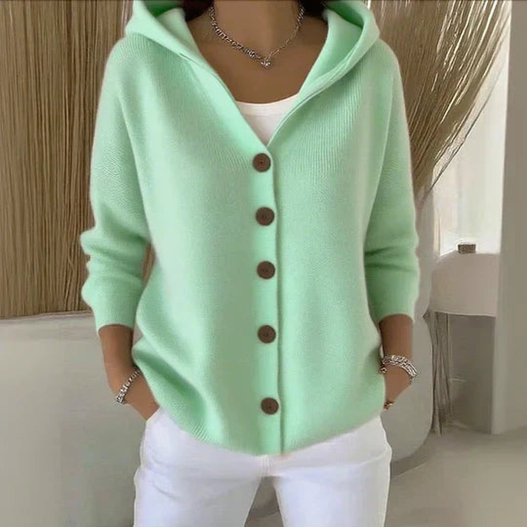 Katrine Timeless Long Cardigan Knitted Open Front for Women in Beige