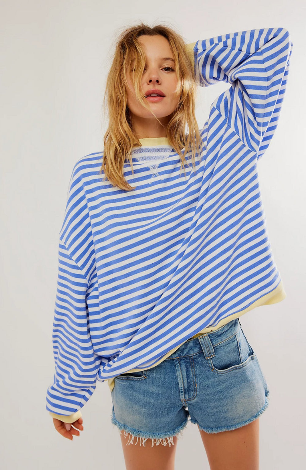 Perrine Striped Oversized Sweater Contrast Trim for Women in Light blue