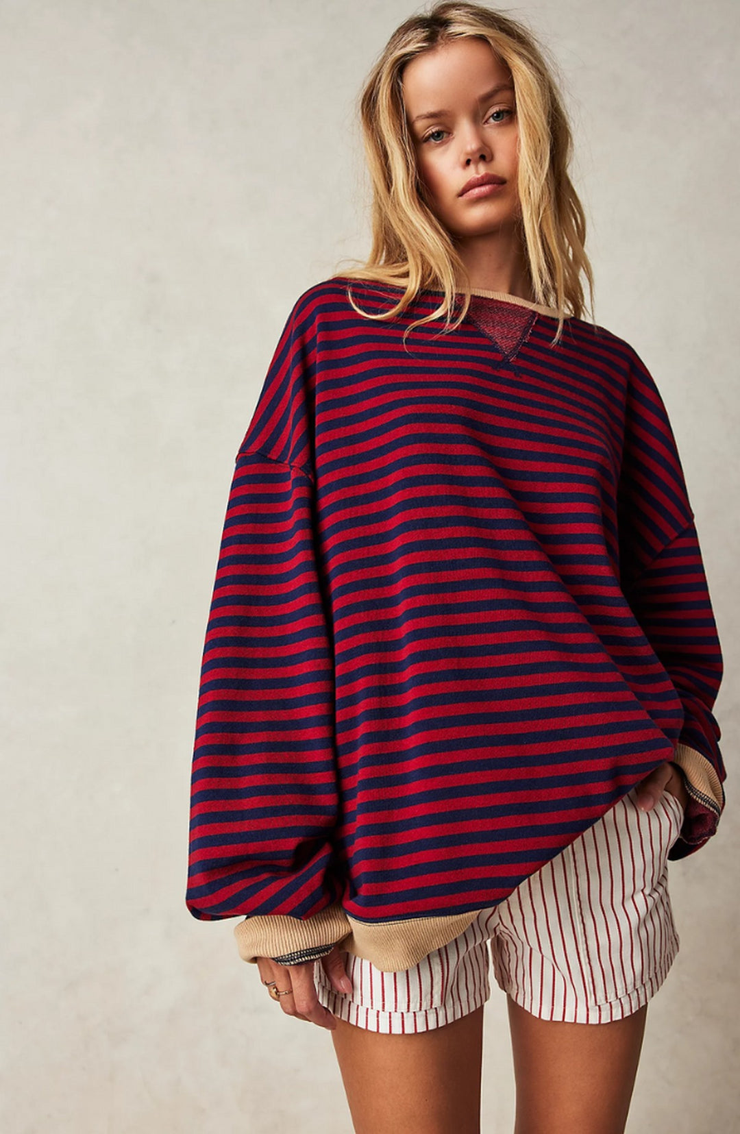 Perrine Striped Oversized Sweater Contrast Trim for Women in Light blue