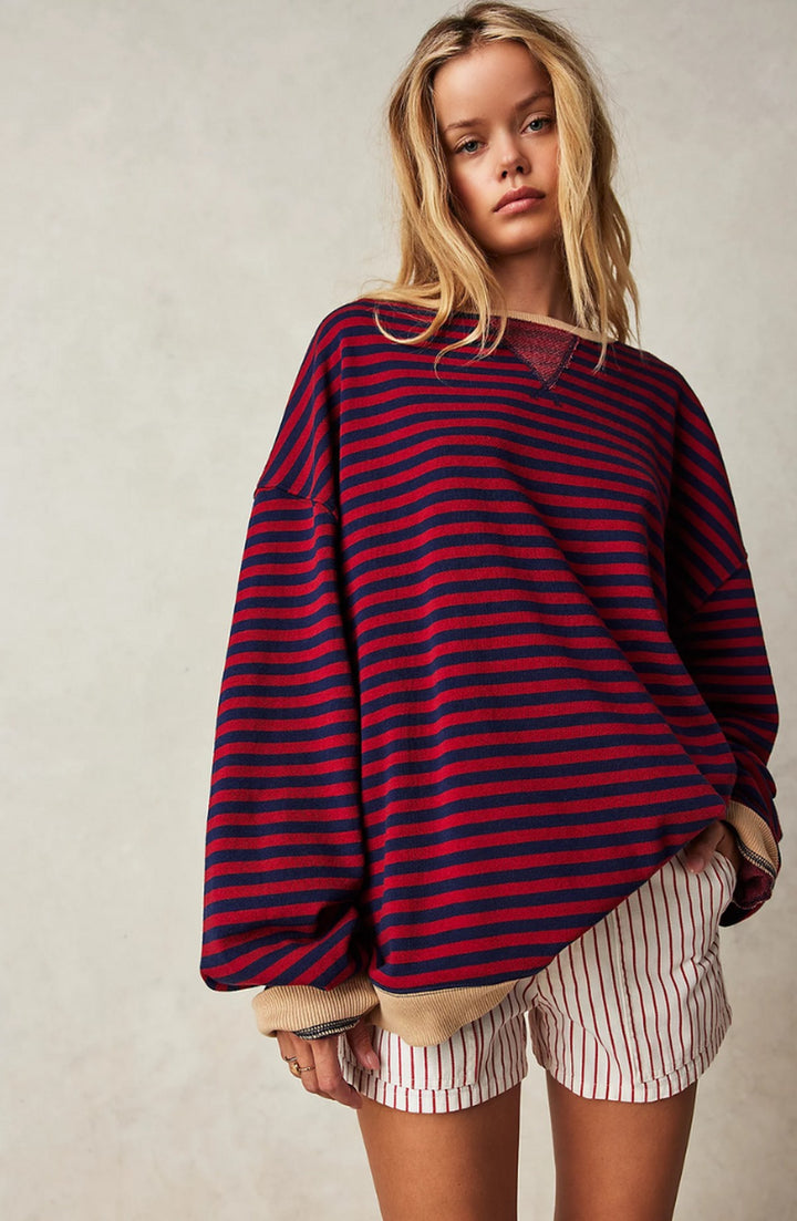 Perrine Striped Oversized Sweater Contrast Trim for Women in Light blue