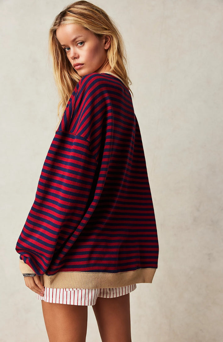 Perrine Striped Oversized Sweater Contrast Trim for Women in Light blue