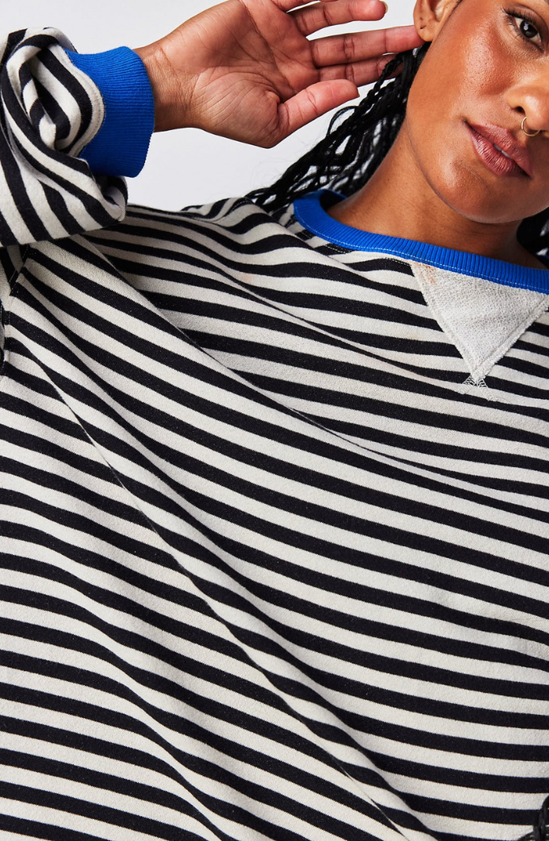 Perrine Striped Oversized Sweater Contrast Trim for Women in Light blue
