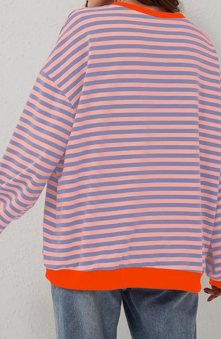 Perrine Striped Oversized Sweater Contrast Trim for Women in Light blue