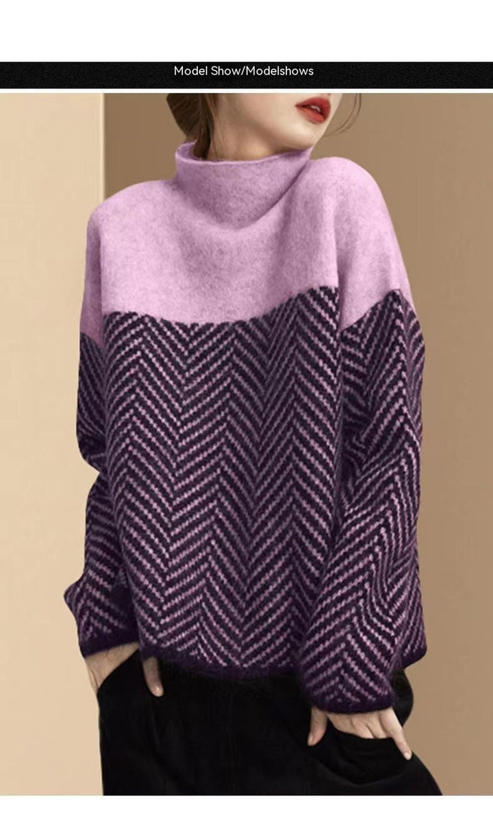 Verity Herringbone Knit Sweater Crew Neck for Women, view 2