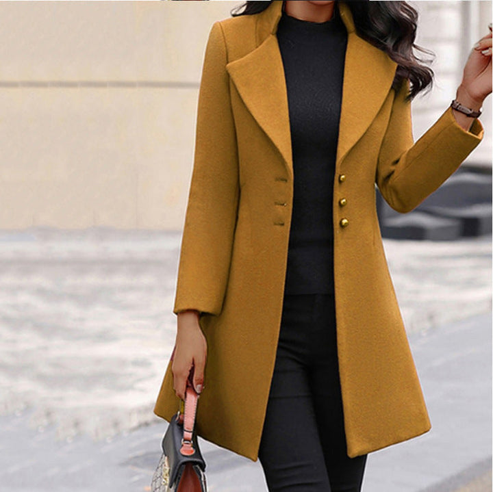 Constance Long Coat Notch Lapel Single Breasted for Women in Yellow