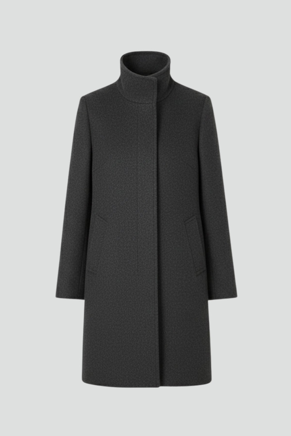 Edwige Mid Length Winter Coat Stand Collar Button Front for Women in Black