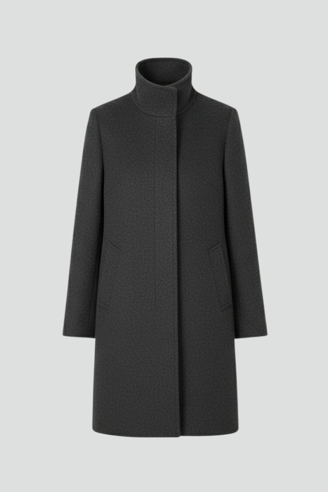 Edwige Mid Length Winter Coat Stand Collar Button Front for Women in Black