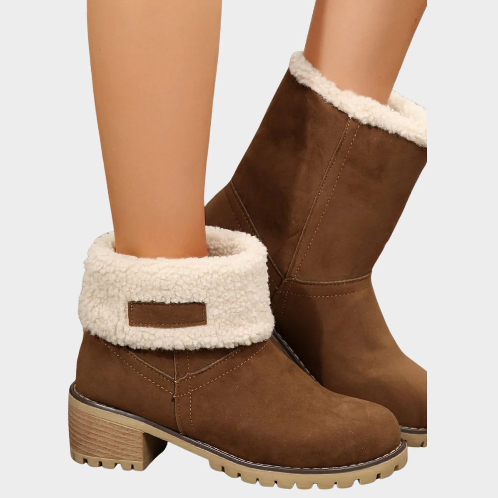 Block Heel Suede Winter Boots — winter boots for women in brown