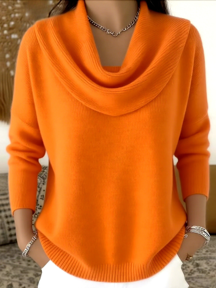 Cowl Neck Merino Wool Sweater — sweater for women in orange