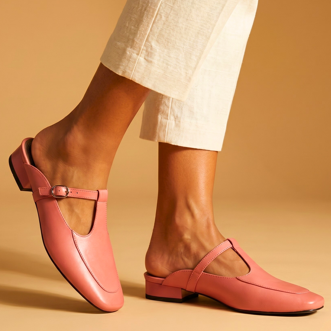 Flat Leather Mules — women's mules in pink