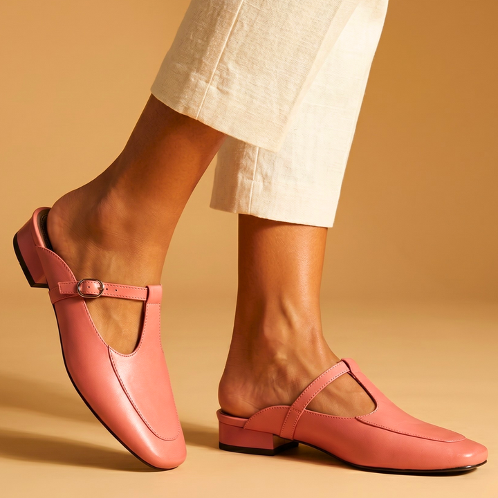 Flat Leather Mules — women's mules in pink