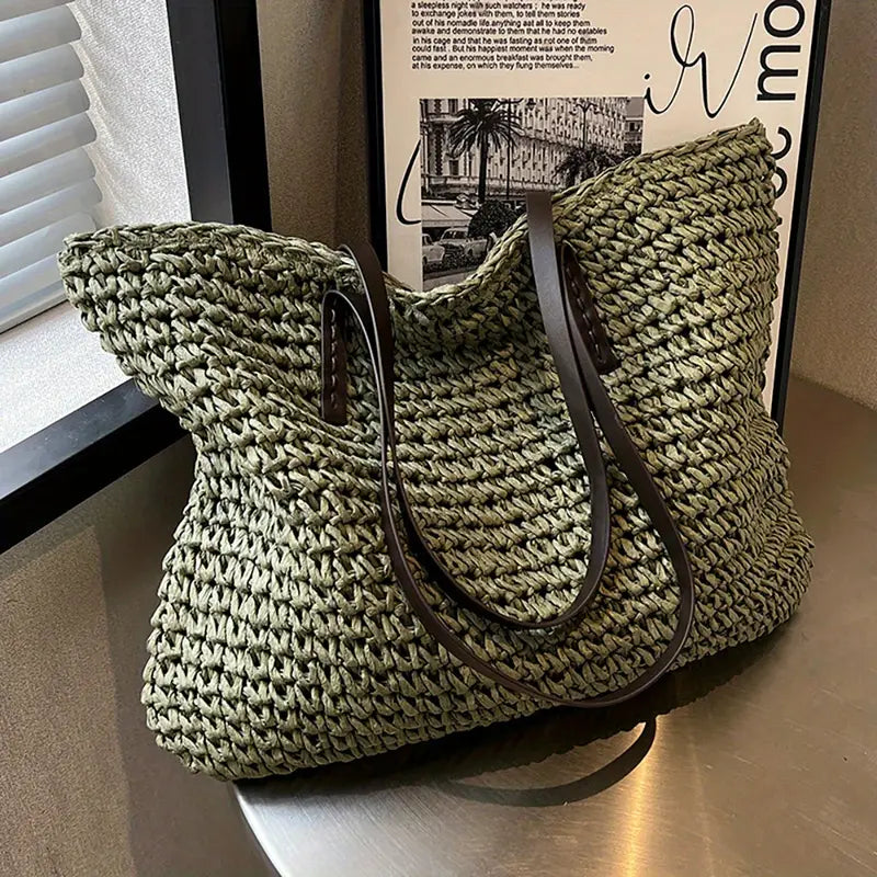Xaviere | Woven Straw Shoulder Bag for Women - detail view