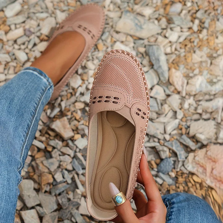 Breathable Perforated Loafers — women's loafers in light pink