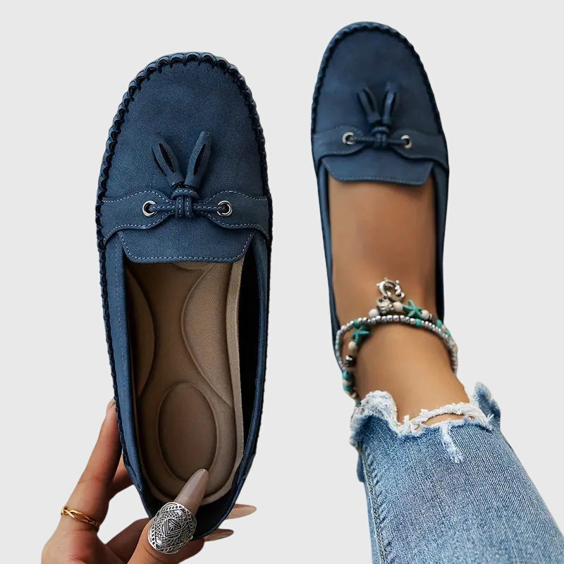 Bow Detail Slip On Loafers — women's loafers in blue