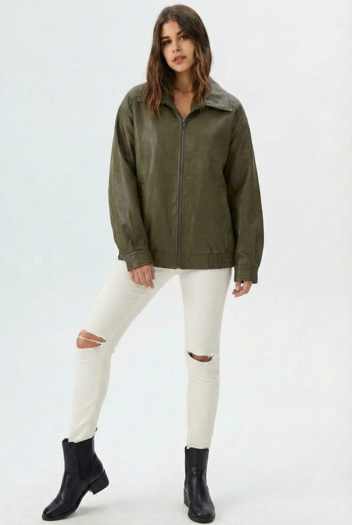 Relaxed Oversized Faux Leather Jacket for women - view 18