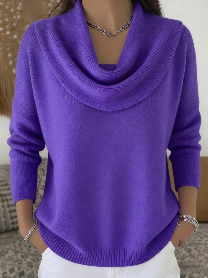 Cowl Neck Merino Wool Sweater — sweater for women in purple