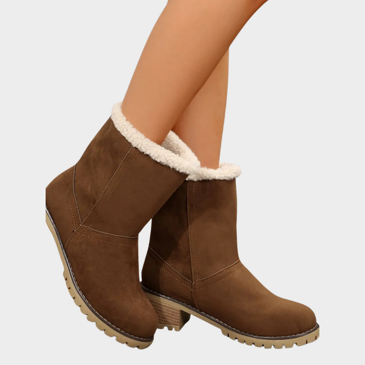 Block Heel Suede Winter Boots — winter boots for women in khaki