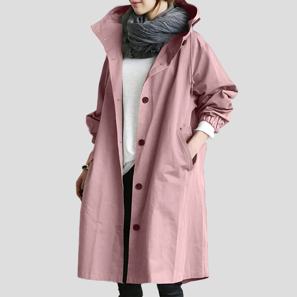 Longline Hooded Raincoat — women's rain jacket in pink