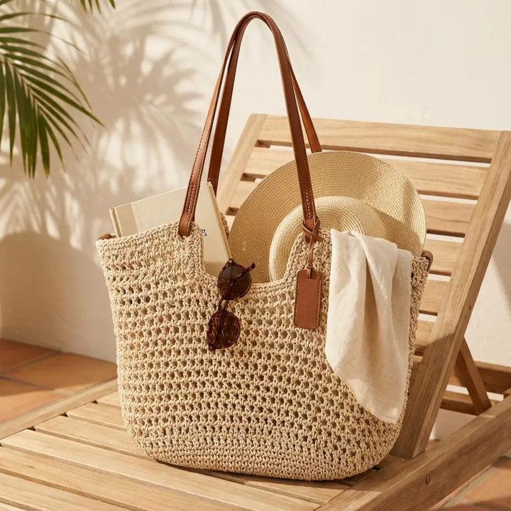 Pernelle | Large Straw Tote Shoulder Bag for Women - detail view