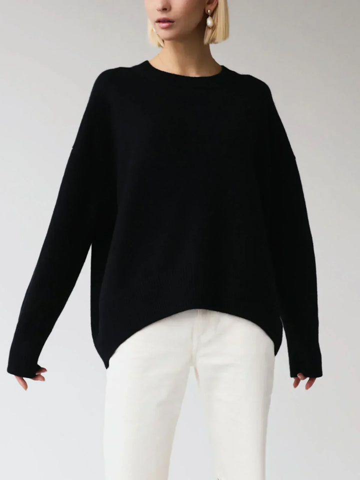 Zelie Oversized Knit Sweater Crew Neck Wool for Women in Black