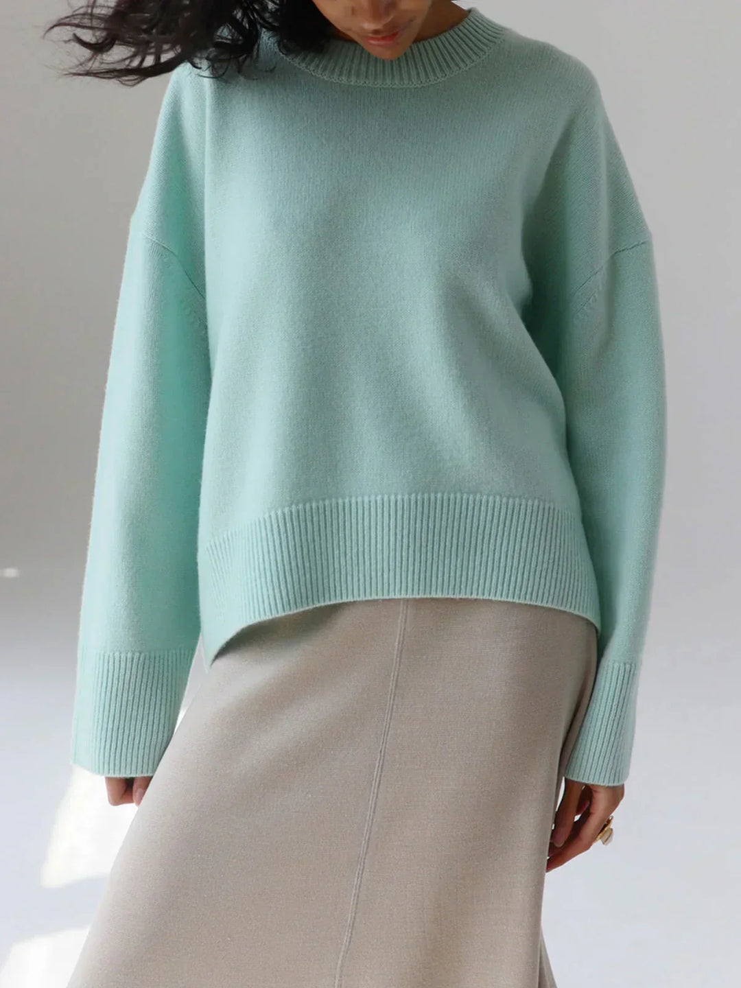 Zelie Oversized Knit Sweater Crew Neck Wool for Women in Green