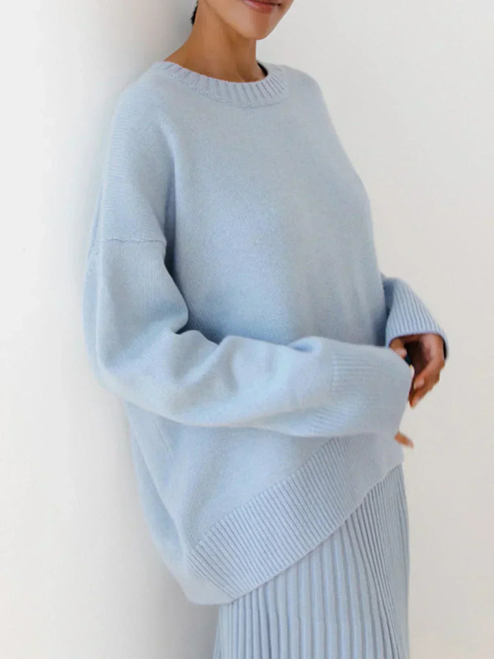 Zelie Oversized Knit Sweater Crew Neck Wool for Women in Light Blue