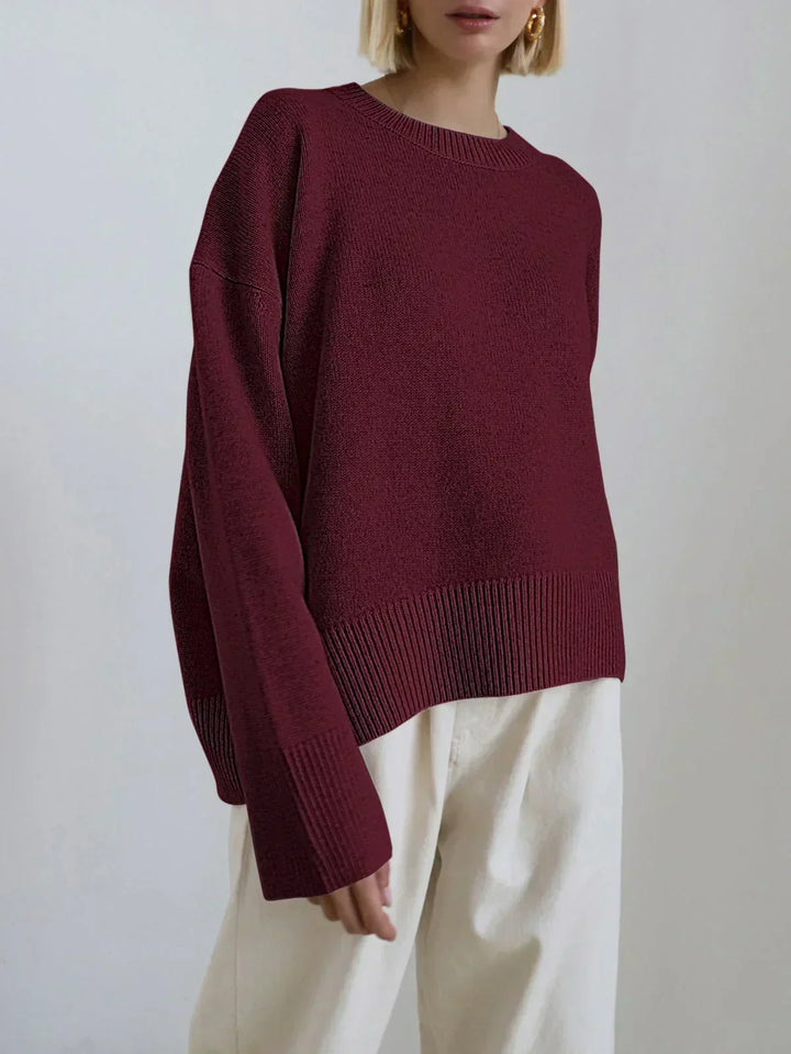 Zelie Oversized Knit Sweater Crew Neck Wool for Women in Red