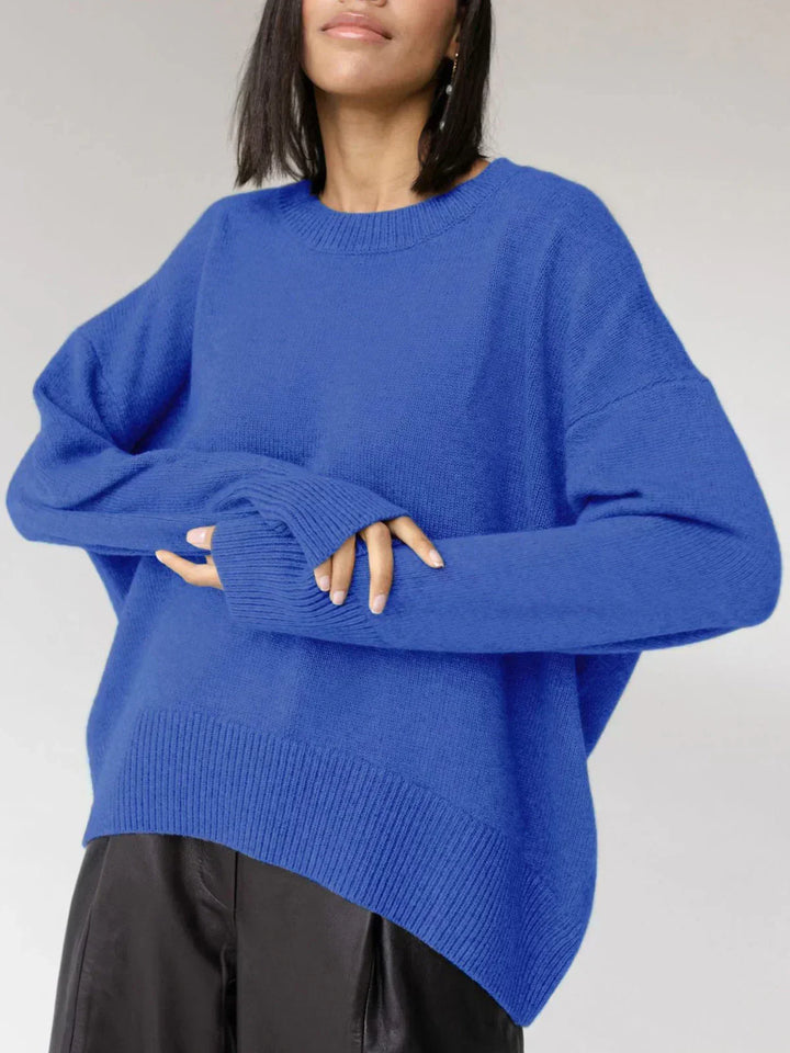 Zelie Oversized Knit Sweater Crew Neck Wool for Women in Blue