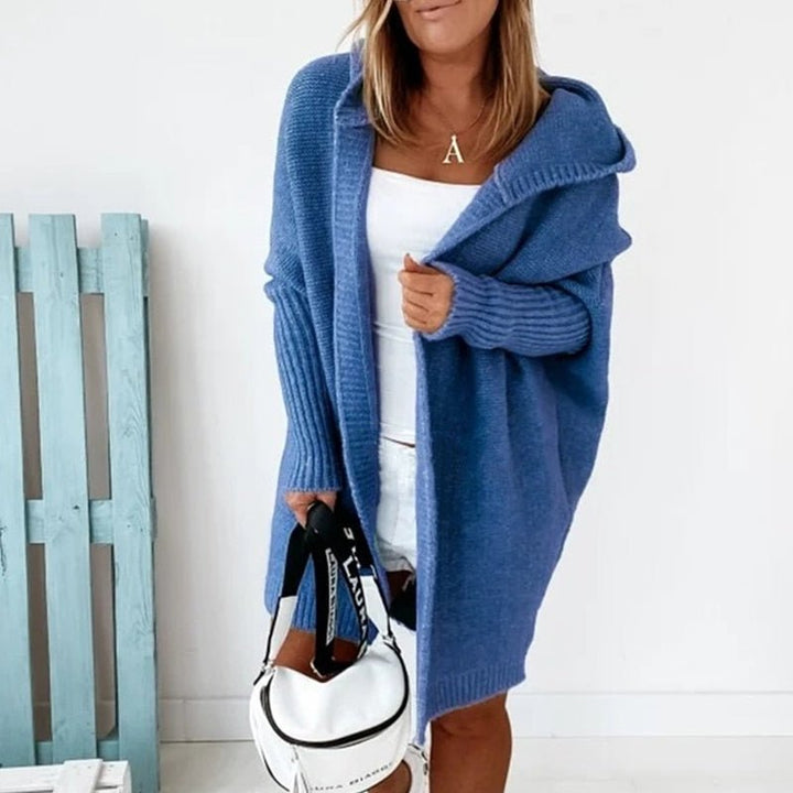 Nadine Casual Long Cardigan Hooded Knitted for Women in Blue