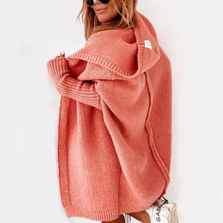 Nadine Casual Long Cardigan Hooded Knitted for Women in Orange