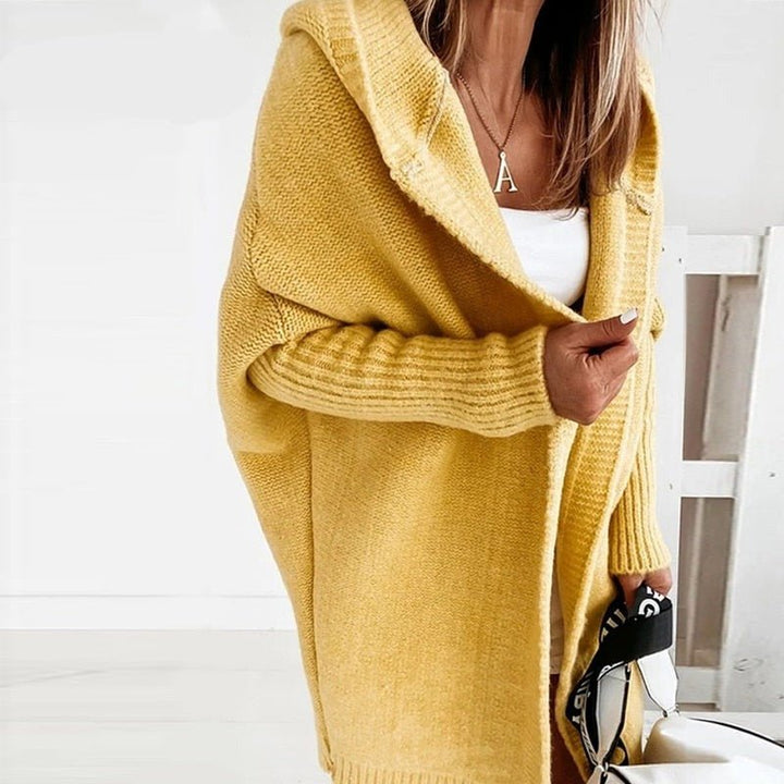 Nadine Casual Long Cardigan Hooded Knitted for Women in Yellow