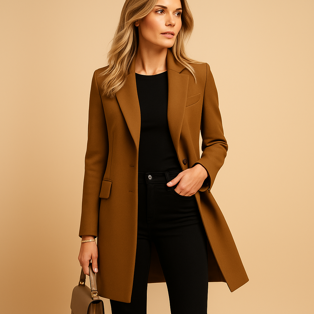 Blandine Double Breasted Trench Coat Belted Longline for Women in Brown