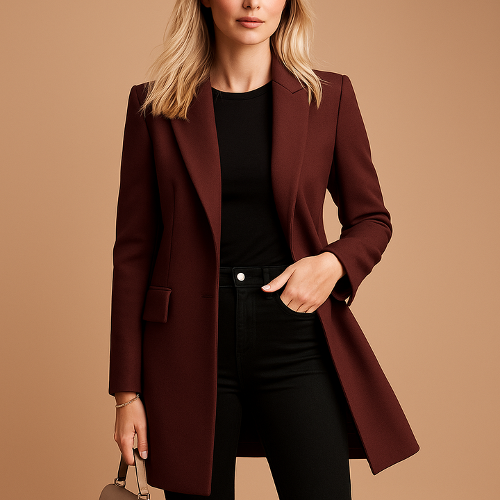 Blandine Double Breasted Trench Coat Belted Longline for Women in Wine Red