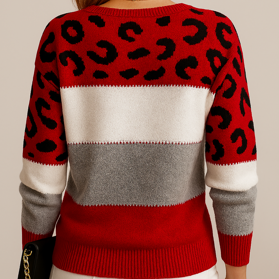 Cosette Colour Block Wool Blend Knit Sweater for Women in Rot