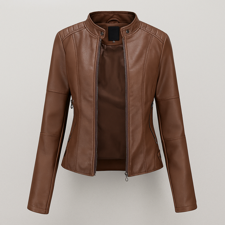 Nora | Fitted Faux Leather Moto Jacket for Women