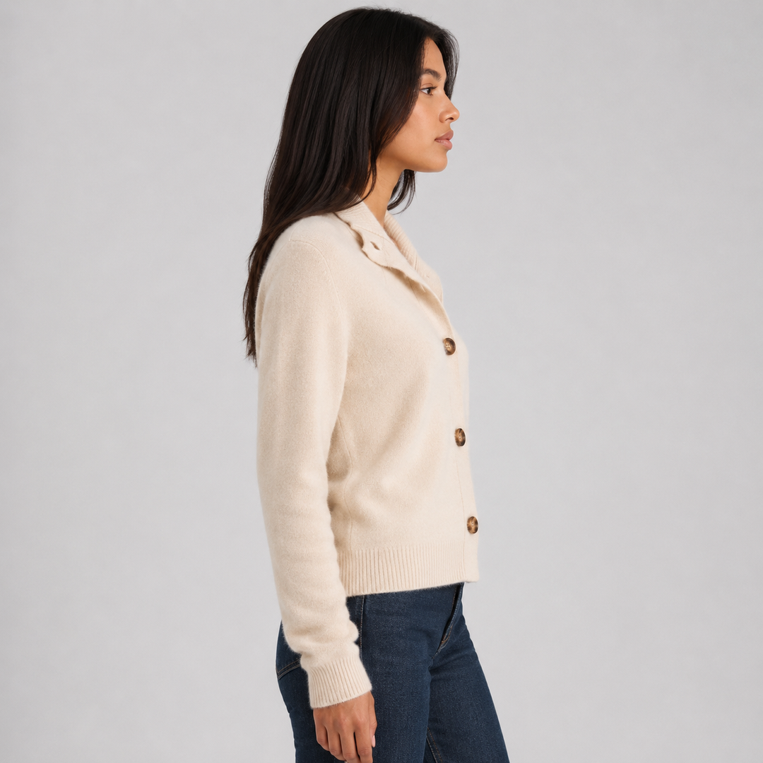 Jolie Notched Collar Cashmere Cardigan Button Up for Women, view 2