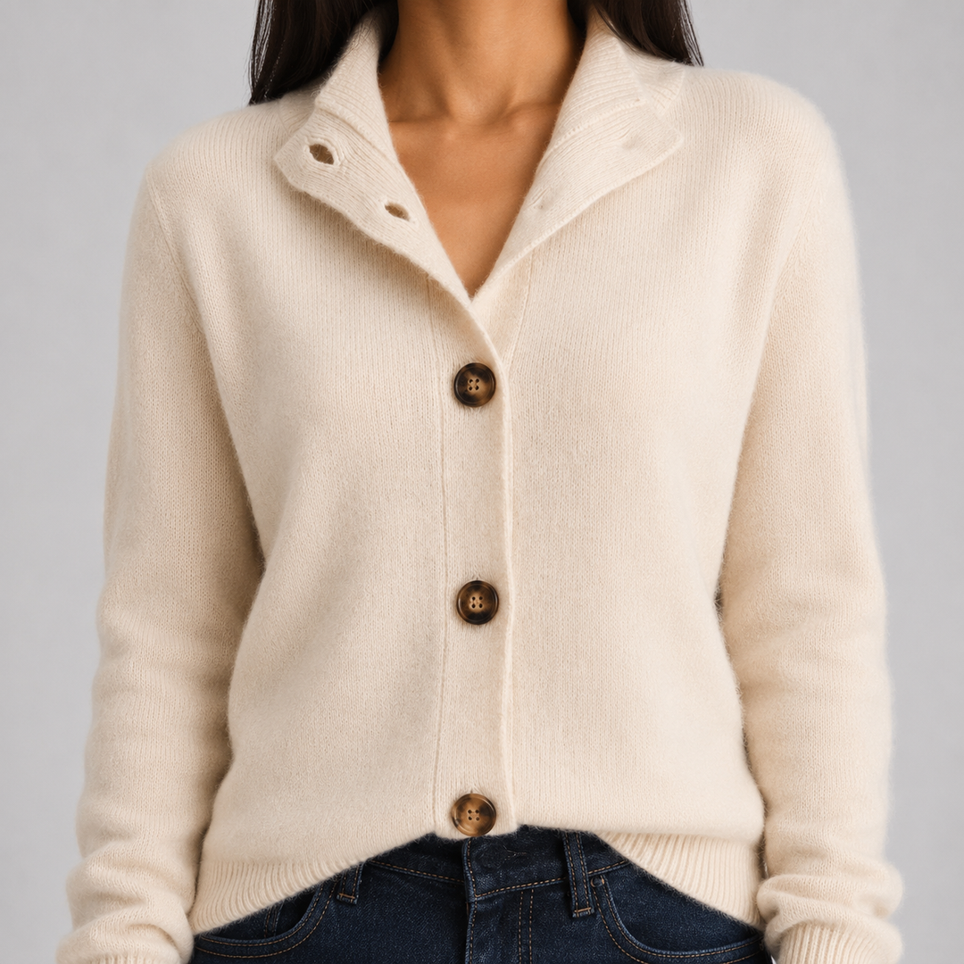 Jolie Notched Collar Cashmere Cardigan Button Up for Women, view 4