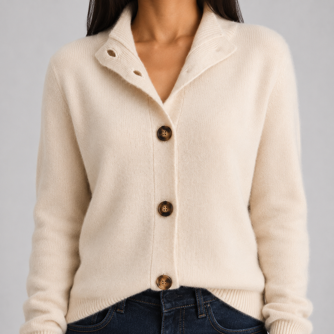 Jolie Notched Collar Cashmere Cardigan Button Up for Women, view 4