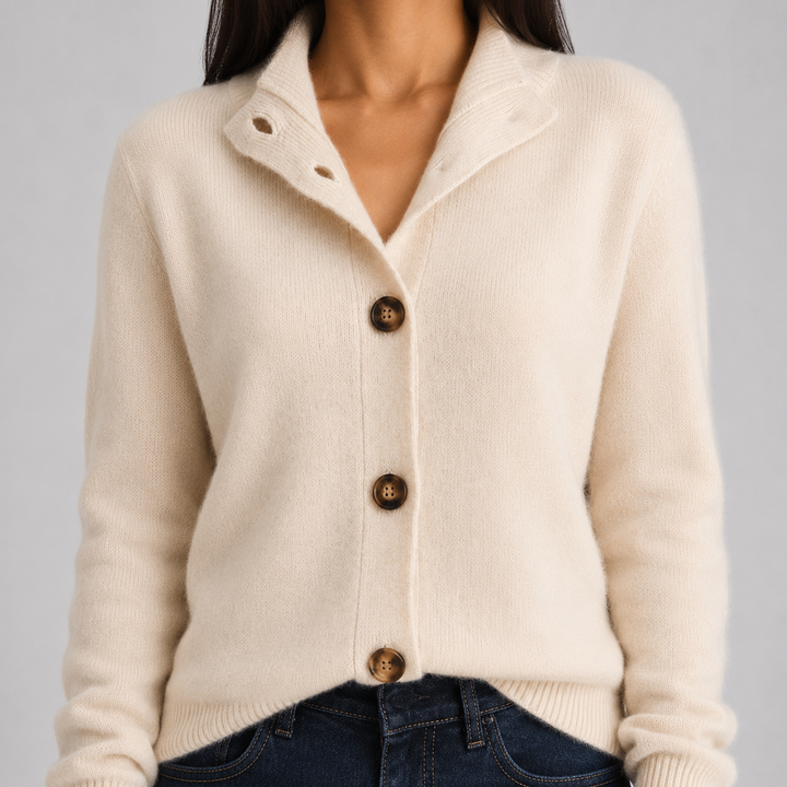 Jolie Notched Collar Cashmere Cardigan Button Up for Women, view 4