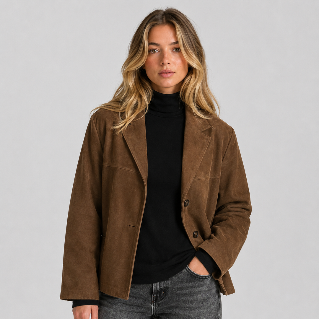 Notched Lapel Suede Blazer Jacket for women - view 1