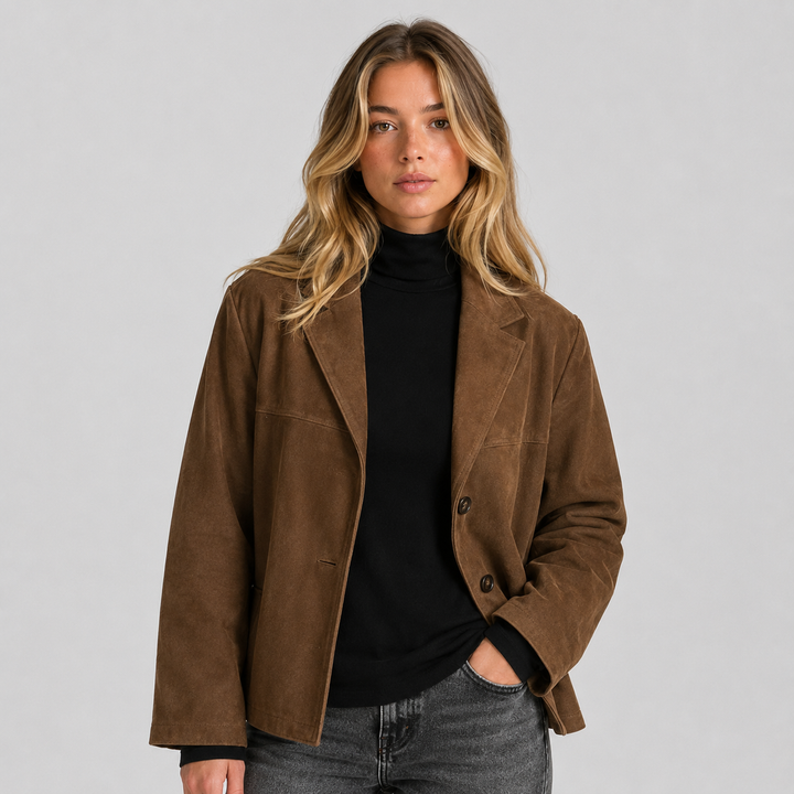 Notched Lapel Suede Blazer Jacket for women - view 1