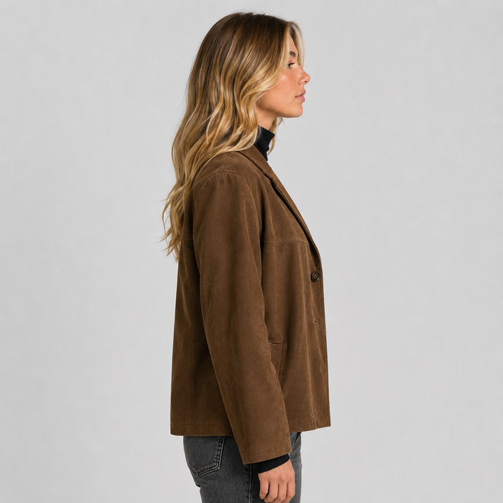 Notched Lapel Suede Blazer Jacket for women - view 2