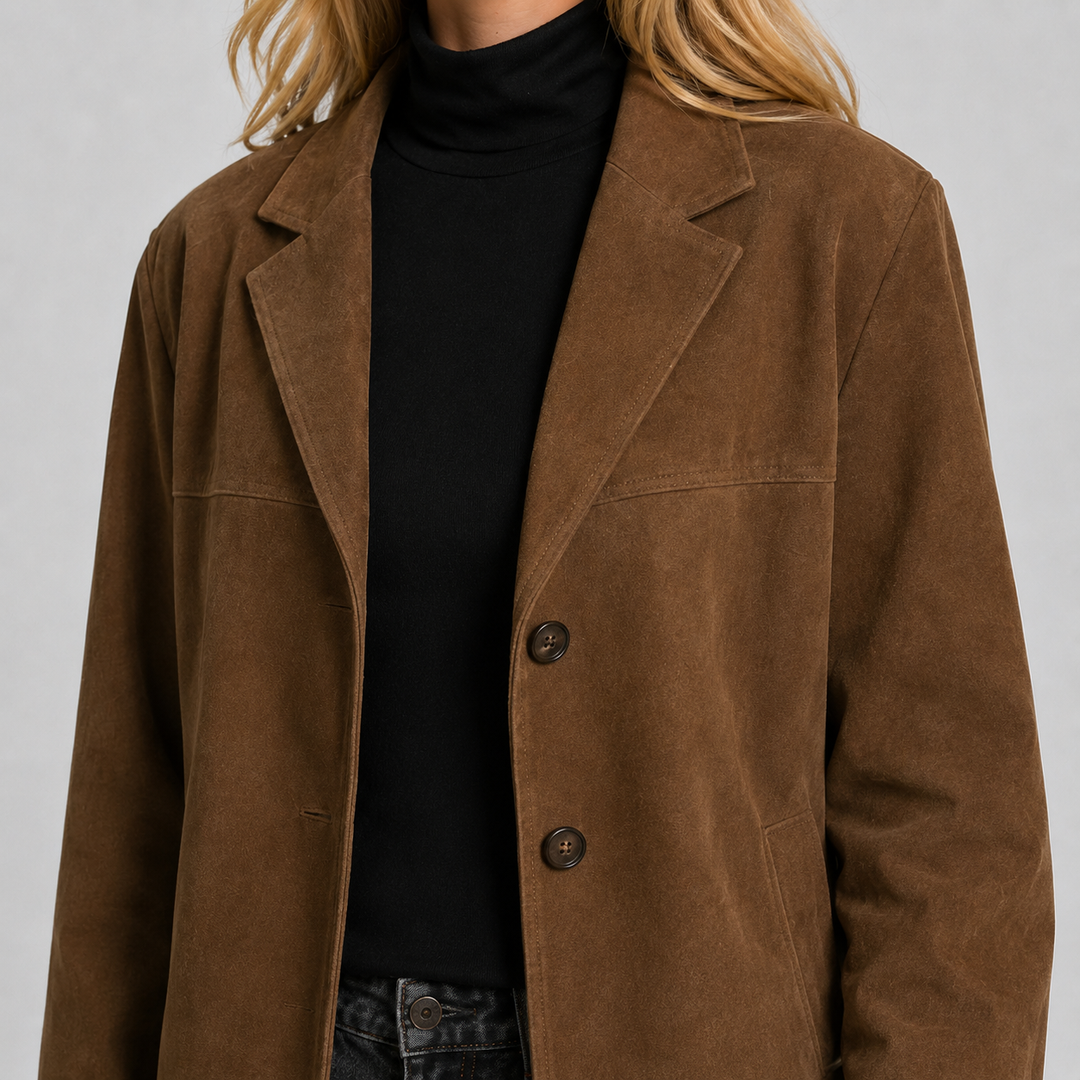 Notched Lapel Suede Blazer Jacket for women - view 4