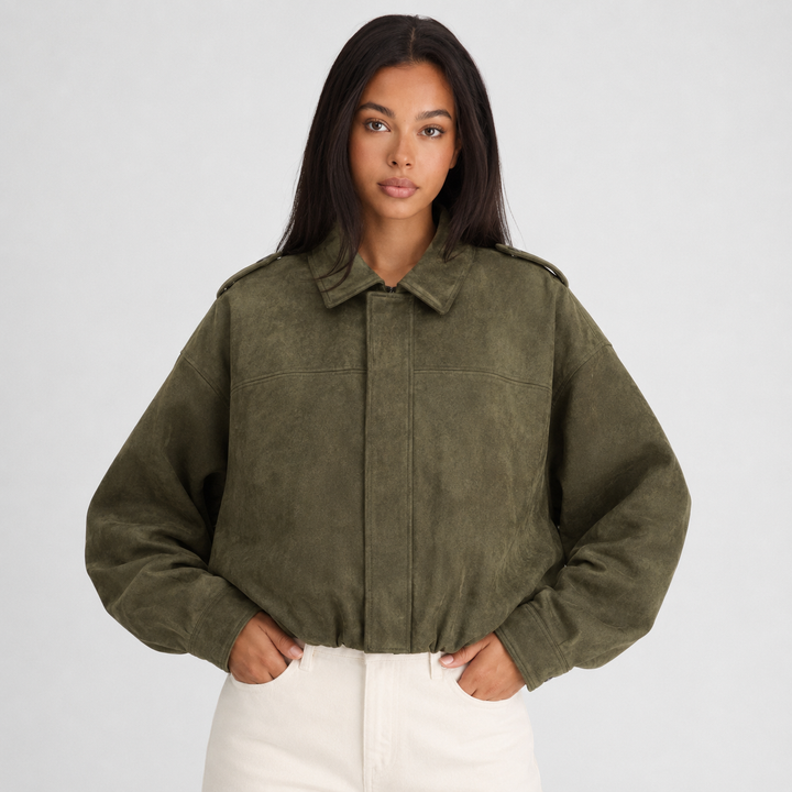 Cropped Oversized Suede Bomber Jacket for women - view 1