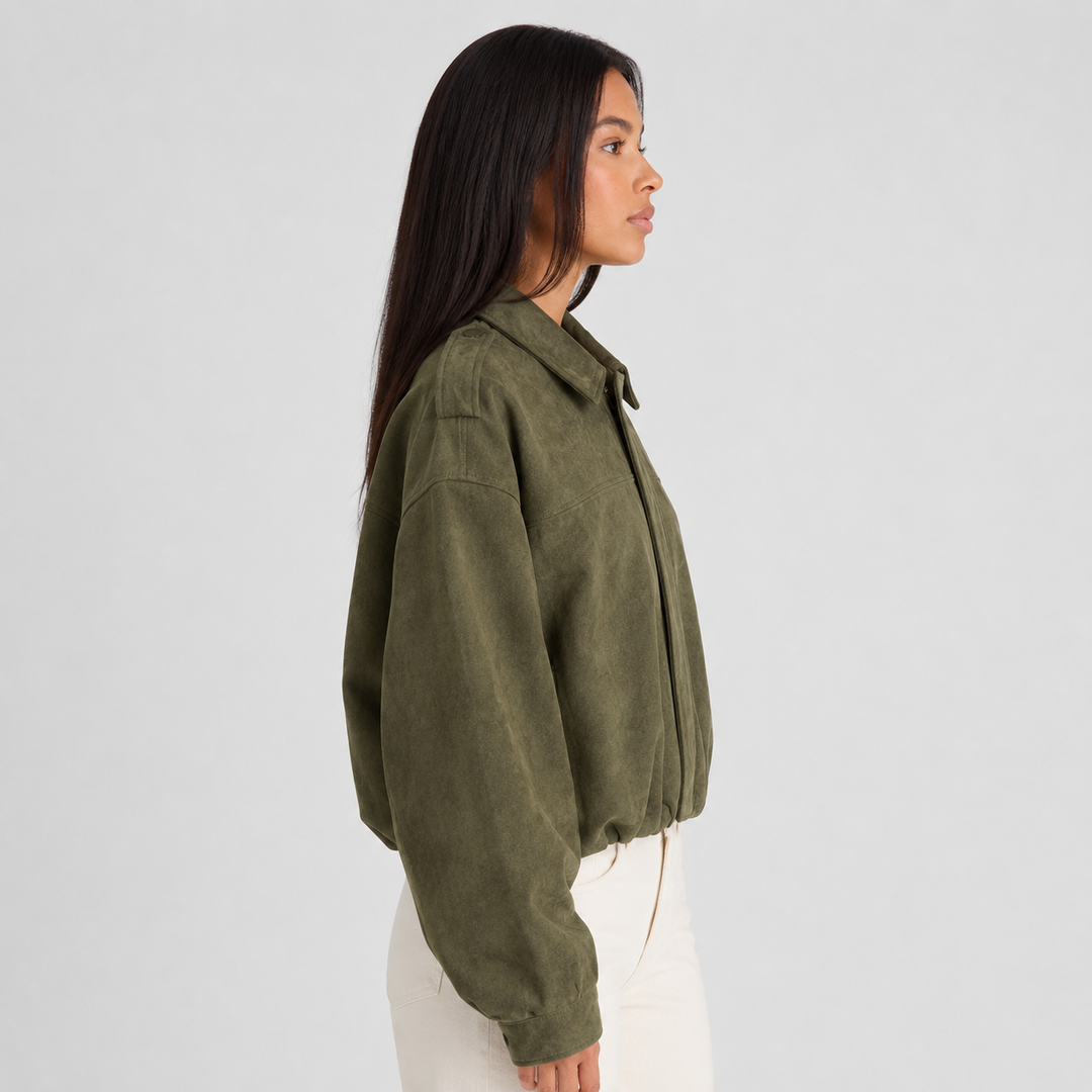 Cropped Oversized Suede Bomber Jacket for women - view 2