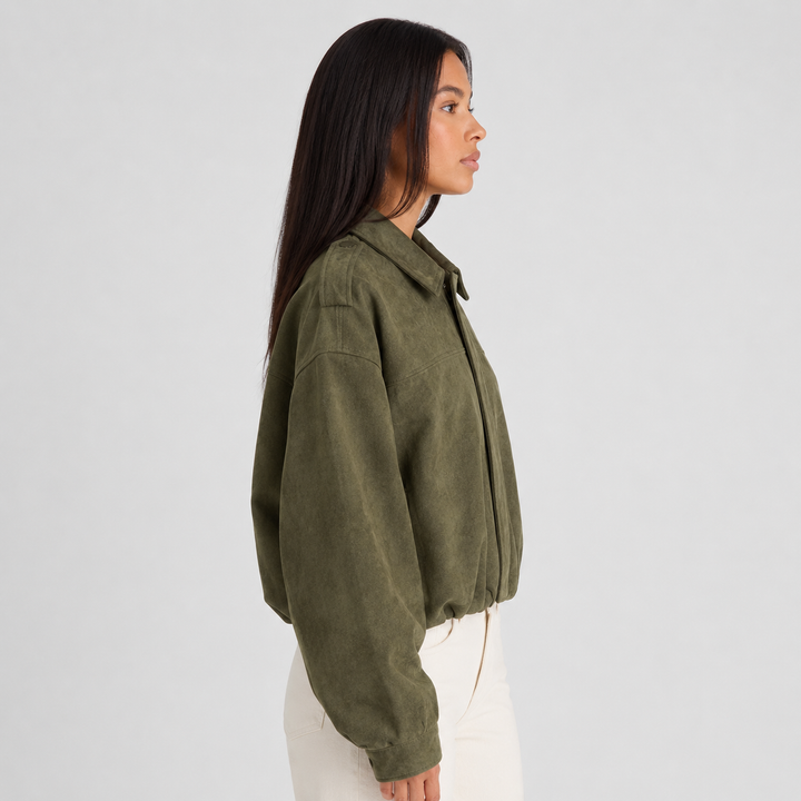 Cropped Oversized Suede Bomber Jacket for women - view 2
