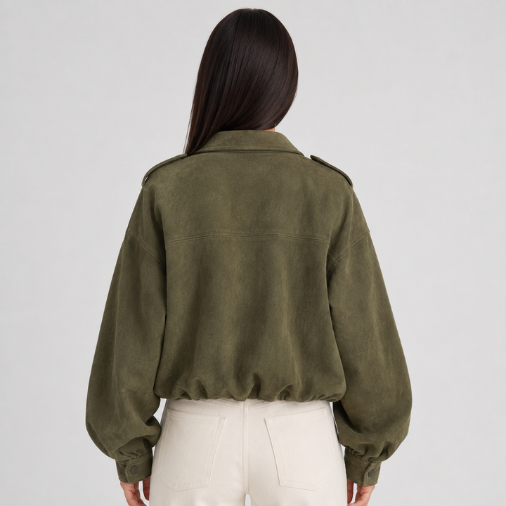 Cropped Oversized Suede Bomber Jacket for women - view 3